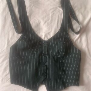 Striped Black Button-Up Crop Top